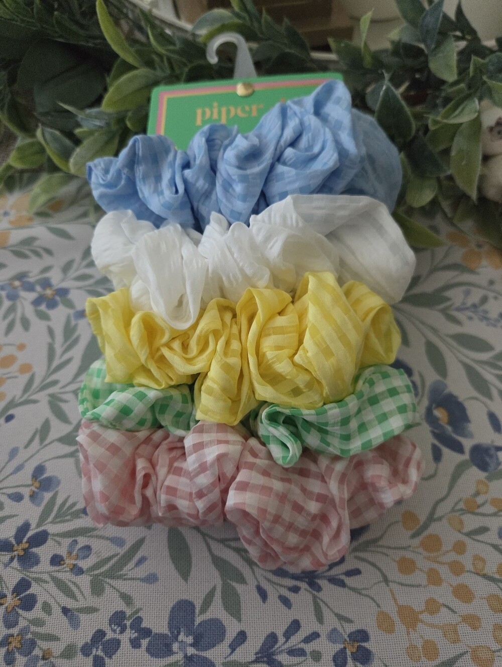 Piper Blue and White Patterned Hair Scrunchie Set